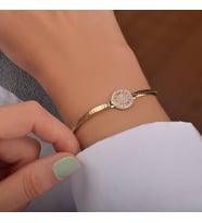 14k Altın Balık Sırtı Baget Taşlı Trapez Bileklik