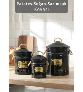 3'lü Set Sebzelik Metal Patates Soğan Sepeti Sarımsak Kovası Şık Organizer Siyah