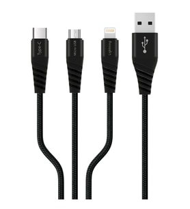 Polosmart PBS412 Type-C / Micro USB / Lightning 3 in 1 Şarj Kablosu 1.2 Metre Siyah