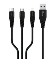 Polosmart PBS412 Type-C / Micro USB / Lightning 3 in 1 Şarj Kablosu 1.2 Metre Siyah