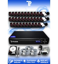PICAM 32 Kameralı Panda 32 Dış Kamera Set 1 TB HDD Full HD Gece Görüşlü Güvenlik Kamerası Sistemi