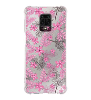 Xiaomi Redmi Note 9 Pro Köşe Korumalı Antişok Kapak Floral Pembe Tasarımlı Şeffaf Silikon Kılıf