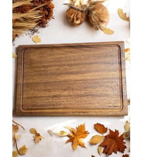 F&S WoodArt IROKO TEK PARÇA - YEKPARE - MASİF Steak Board - Oluklu Kesme tahtası Büyük Boy 40 x 27,5 Cm