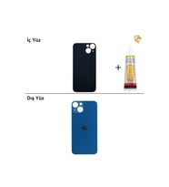 iPhone 13 Mavi Arka Kapak Arka Cam Batarya Kapağı Lazer Kesim Kapak Pil Kapağı + B-7000 Yapıştırıcı