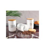 3’lü Bambu Kapaklı Cam Çay/kahve/şeker 1000 ml Büyük Kavanoz Seti (Beyaz)