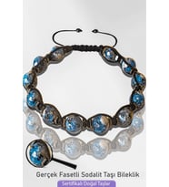 Sertifikalı Makrome Doğal Fasetli Sodalit Taşı Bileklik - Ayarlamalı (Çok Renkli)