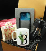Kişiye Özel Harf Tasarım Kupa & French Press & Columbian Taze Filtre Kahve & Cepli Defter Hediye Seti