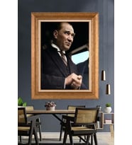 Altın Varaklı Çerçeveli Paspartulu Atatürk Tablo nh232 (Gold)