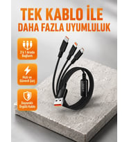 3’ü 1 Arada Şarj Kablosu Type-c İos Android Uyumlu Hızlı Ve Güvenli Şarj