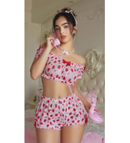 Arias Closet Pembe Çilek Desenli Şortlu Fantezi Sütyen Takımı