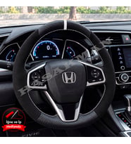 Honda Civic FC5 Dikme Direksiyon Kılıfı Alcantara Süet Mat Karbon Beyaz Yüzük ve Dikiş 2016-2021