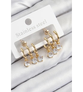 Pirinç Sallantılı Zirkon Taşlı Model Gold Renk Kadın Küpe (Altın)