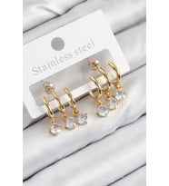 Pirinç Sallantılı Zirkon Taşlı Model Gold Renk Kadın Küpe (Altın)