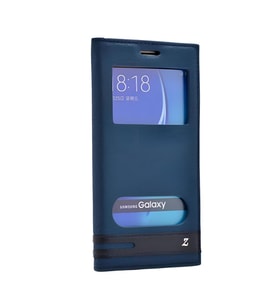 Galaxy C7 / C7 Pro Kılıf Elite Pencereli Kapaklı Suni Deri Kılıf (Lacivert)