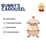BUNNY'S CARROUSEL Dönen Işıklı Müzikli Gece Lambası, Tavşan Figürlü Karusel Oyuncak, Çocuk Odası Dekoru, Hediye Seçeneği HZLSTORE