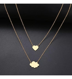 Kişiye Özel 925 Ayar Gümüş 2'li Kalp Bulut Kolye (Gold)