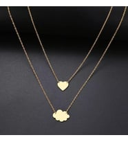 Kişiye Özel 925 Ayar Gümüş 2'li Kalp Bulut Kolye (Gold)