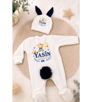 Kişiye Özel Erkek Bebek Tulum ve Bere – Ayıcık, Taç ve Yıldız Temalı İsme Özel Tasarım