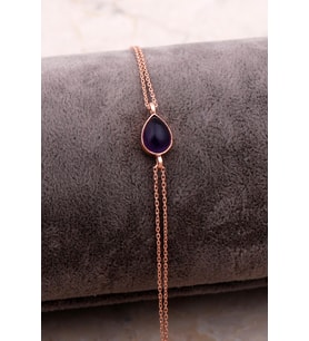 Doğal Ametist Taşlı Damla Mini Rose Gümüş Bileklik 4128