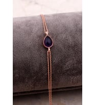 Doğal Ametist Taşlı Damla Mini Rose Gümüş Bileklik 4128