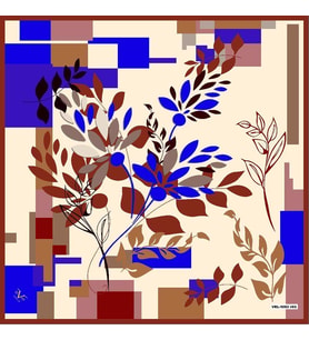 Çiçekli Desen Black Seri Twill Eşarp Eşarp Askısı ile Birlikte 90x90 cm Krem Bor