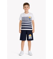 İndigo Çizgi Desenli Summer Baskı Erkek Çocuk Şortlu Tişörtlü Takım 23785