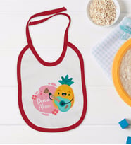BK Kids Kişiye Özel Sevimli Ananas Tasarımlı Kırmızı Bebek Mama Önlüğü-1