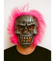 Wild Skull - Gümüş Kafatası Pembe Saçlı İskelet Maske