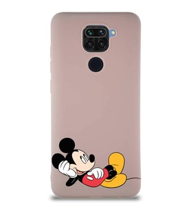 Xiaomi Redmi Note 9 Soft Premier Kapak Mickey Mouse-F Tasarımlı Silikon Kılıf - Pudra (Şeffaf)