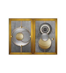 Geometrik Şekiller Temalı 2 li Kanvas Tablo Seti 80 x 110 cm Gold Çerçeve