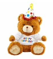 Neco Plush Oturan Happy Birthday Peluş Ayı 40 cm (Kahverengi)