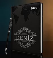 BK Gift Kişiye Özel İsimli Termo Sert Kapak 2026 Siyah Ajanda & Kalem -12, Öğretmenler Günü Hediyesi, Yeni İş Hediyesi