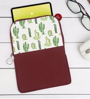 BK Gift Kaktüs Tasarımlı Taşınabilir Koruyucu Tablet Kılıfı & Organizer Çanta - Bordo-3
