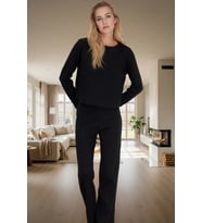 Rahat Kalıp 2'li Pijama Takımı Kaşkorse Örme Pamuklu Özel Tasarım Premium Kalite (Siyah)