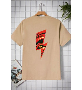 Unisex Yıldırım Baskılı T-shirt (Bej)