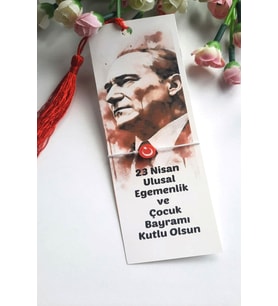 10 Adet Püsküllü Kitap Ayracı ve Türk Bayraklı Bileklik - 23 Nisan Hediye - Red 
