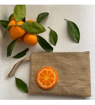 El Yapımı Mandalina Deseni Punch İşlemeli Keten Portföy Çanta