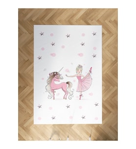 MEKTA HOME BEBEK VE ÇOCUK ODASI Balerin ve Unicorn Kız Desenli Pembe Halı