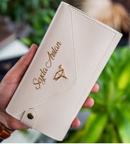 BK Gift Kişiye Özel İsimli Telefon ve Bozuk Para Bölmeli Zarf Model Bej Kadın Cüzdanı, Sevgiliye Hediye, Anneye Hediye