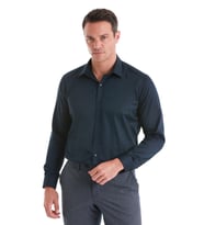 Hatemoğlu Lacivert Slim Fit Düz %100 Pamuk Slim Yaka Uzun Kollu Saten Gömlek