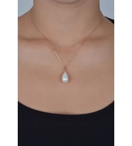 925 Ayar Gümüş Damla Model Beyaz Barok Kolye