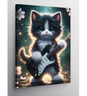 Kanvas Tablo Elektro Gitar Çalan Sevimli Kedi