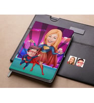 Bk Gift Kişiye Özel Anne ve Süper Çocuk Karikatürlü Beyaz Defter-1 , Arkadaşa Hediye , Sevgiliye Hediye