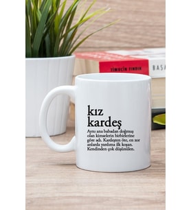 Beyaz Kız Kardeş Kelime Anlamı Baskılı Kupa Bardak