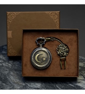 Kişiye Özel Retro Vintage Türk Bayraklı  Köstekli Cep Saati