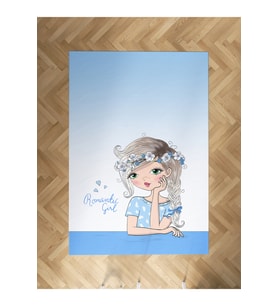 MEKTA HOME BEBEK VE ÇOCUK ODASI Romantic Girl Desenli Mavi Halı