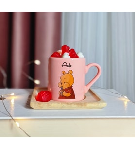 Winnie The Pooh Tasarımlı Kişiye Özel Pembe Türk Kahvesi Fincanı