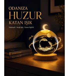 Yunus Temalı Kristal Küre Usb Işıklı Ahşap Altlıklı Gece Lambası