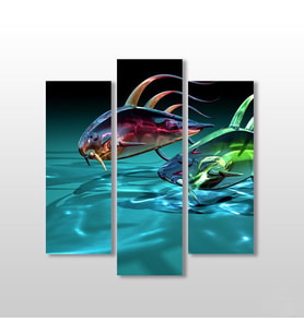 3D Deniz Altı Ve Balık Kanvas Tablo 84x90cm (Karışık)