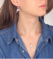 925 Ayar Gümüş Sallantılı Çiçekler Kolye Küpe Set